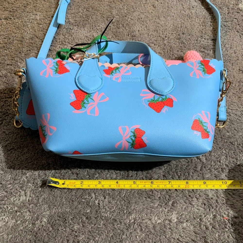Juicy Couture Strawberry Bow Satchel Blue Crossbody Bag with Coin Purse New